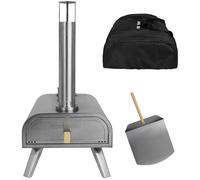 George Foreman Outdoor 16 Inch Wood Pellet Portable Wood Fired Pizza Oven Stainless Steel with Paddle and Carry Bag, BBQ Oven & Smoker, Foldable Legs GFWPPO2SSPC