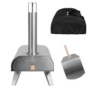 George Foreman Outdoor 12 Inch Wood Pellet Portable Wood Fired Pizza Oven Stainless Steel with Paddle and Carry Bag, BBQ Oven & Smoker, Foldable Legs GFWPPO1SSPC