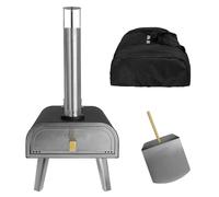 George Foreman Outdoor 16 Inch Wood Pellet Portable Wood Fired Pizza Oven Black with Paddle and Carry Bag, BBQ Oven & Smoker, Foldable Legs GFWPPO2BPC