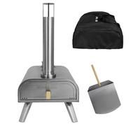 George Foreman Outdoor 16 Inch Wood Pellet Portable Wood Fired Pizza Oven Stainless Steel with Paddle and Carry Bag, BBQ Oven & Smoker, Foldable Legs GFWPPO2SSPC