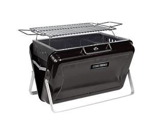 George Foreman Portable Charcoal BBQ, On-The-Go Toolbox, Portable, Sturdy Foldable Legs, Convenient Handle, Lightweight, Camping, Black, Charcoal Barbecue, GFPTBBQ1005B