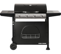 George Foreman 4 Burner Gas BBQ with Automatic Ignition & Integrated Thermometer, Black, Gas Barbecue, 2 Wheels Fitted Rack with 2 Shelves, GFGBBQ4B