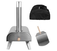 George Foreman Outdoor 12 Inch Wood Pellet Portable Wood Fired Pizza Oven Stainless Steel with Paddle and Carry Bag, BBQ Oven & Smoker, Foldable Legs GFWPPO1SSPC