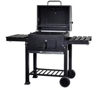 George Foreman XL Charcoal BBQ in Black Outdoor Smoker Barbecue Portable BBQ with Lid Cover, Adjustable Grill and Built-in Temperature Gauge, for Home Garden Party Cooking fits 20 x Burgers, GFCSBBQXL