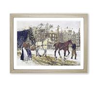 George Hendrik Breitner Horses in Amsterdam Classic Painting Framed Print | A2 Oak Framed Wall Art | Ready to Hang | Classic Animal Picture | Living Room Bedroom Lounge Office