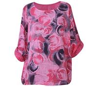 George Hilton Ladies Italian Circle Print Cotton Crop Top Women Casual Lagenlook Summer Shirt One Size (10-18) UK (Fucshia), S-XXL