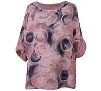 George Hilton Ladies Italian Circle Print Cotton Crop Top Women Casual Lagenlook Summer Shirt One Size (10-18) UK (Dusty Pink), S-XXL