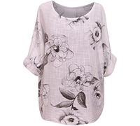 George Hilton Ladies Italian Cotton Crop Top with Quirky Floral Print - Perfect Summer Tunic Dress for Women (One Size 10-18 UK) (White)