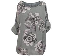 George Hilton Ladies Italian Cotton Crop Top with Quirky Floral Print - Perfect Summer Tunic Dress for Women (One Size 10-18 UK) (Khaki)