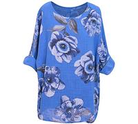 George Hilton Ladies Italian Cotton Crop Top with Quirky Floral Print - Perfect Summer Tunic Dress for Women (One Size 10-18 UK) (Royal Blue)