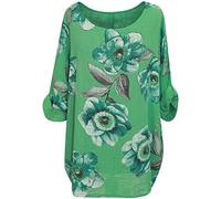 George Hilton Ladies Italian Cotton Crop Top with Quirky Floral Print - Perfect Summer Tunic Dress for Women (One Size 10-18 UK) (Jade Green)