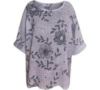 George Hilton Ladies Italian Floral Cotton Crop Top Women Summer Trendy Casual Wear Rolled- up Sleeves Tunic Top One Size (10-18) UK (White), S-XXL