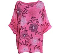 George Hilton Ladies Italian Floral Cotton Crop Top Women Summer Trendy Casual Wear Rolled- up Sleeves Tunic Top One Size (10-18) UK (Fucshia), S-XXL