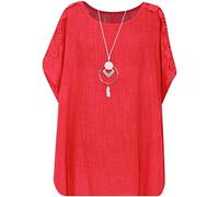 George Hilton Ladies Italian Lace Shoulder Tunic Top Oversized Necklace Lagenlook Tunic Blouse Top One Size (14-22) UK (Red),S-XXL Plus