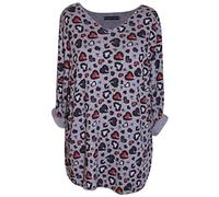George Hilton Ladies Italian Leopard Print Top Full Sleeves V- Neck Casual Tunic Top for Girls One Size (10-18) UK (Light Grey)