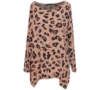 George Hilton Ladies Italian Leopard Print Top Round Neck Tunic Top Long Sleeves Tops Girls Winter Fashion One Size (14-24) UK (Beige)