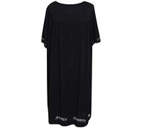 George Hilton Ladies Italian Plain Long Dress Lace Design Top Short Sleeves Panel Shirt Round Neck One Size (14-20) (Black)