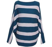 George Hilton Ladies Italian Stripe Knitted Jumper Batwing Sleeves Loose Pullover Tops Soft Knit Jumper for Women Boat Neck Sweater One Size Winter Jumpers Ladies UK Size (10-18) - Teal