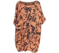 George Hilton Ladies Italian Tie & Dye Abstract Print Cotton Top Women Casual Lagenlook Summer Relaxed fit Tunic Scoop Neck Shirt Size 14-22 UK (Orange)