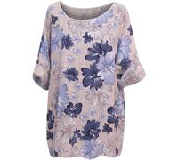 George Hilton Ladies Italian Top Cotton Summer Dress for Women Floral Print Tunic Top Basic Shirt Blouses UK Size (10-18) Beige