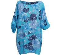 George Hilton Ladies Italian Top Cotton Summer Dress for Women Floral Print Tunic Top Basic Shirt Blouses UK Size (10-18) Turquoise