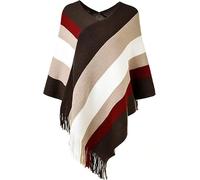 George Hilton Ladies Poncho Wrap Pullover Stripes Sweater Knitted Shawl Women Fashion Winter Cape Shawls One Size (Brown & Beige)