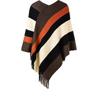 George Hilton Ladies Poncho Wrap Pullover Stripes Sweater Knitted Shawl Women Fashion Winter Cape Shawls One Size (Brown & Orange)