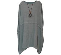 George Hilton New Italian Tops Ladies Italian Quirky Cotton Top Women Lagenlook Plain Summer Top with Necklace Tunic Dress Casual Wear One Size 16-26 UK (Khaki), One Size-XL Plus