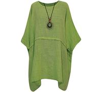 George Hilton New Italian Tops Ladies Italian Quirky Cotton Top Women Plain Summer Top with Necklace Tunic Dress Casual Wear One Size 16-26 UK (Lime Green)