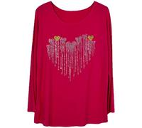 George Hilton Women Italian Top Heart Print Jumpers Long Sleeves Tunic Shirt Round Neck Loose Fit Dress Casual Blouses for Ladies Pullover One Size Pullover Jumper for Party, Christmas UK Size (8-16)