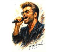 George Michael Autographed Splash Art Wtercolour Print. (A4 PRINT ONLY)