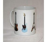 George Morgan Illustration Guitar Mug. Five Guitars Played by Famous Left-Handed Players