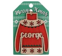 George Name Christmas Jumper Wooden Tree Decoration Personalised Bauble Xmas Red