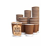 George Pack 100 x 10oz Disposable Ripple Kraft Triple Walled Paper Brown Cups 10 Ounce (for Tea, Coffee, Cappuccino Hot Drinks, Takeaway & More) 100 Pack 10 OZ Cups