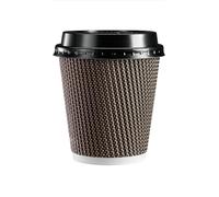 George Pack 100 x 10oz Disposable Ripple Kraft Triple Walled Paper Brown Cups for Tea, Coffee Cappuccino Hot Drinks, Takeaway Ripple Disposable Paper Coffee Cups 10 oz 300ml Case of 100 with FREE Lids