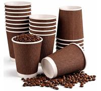 George Pack 100 x 10oz Disposable Ripple Kraft Triple Walled Paper Brown Cups (for Tea, Coffee, Cappuccino Hot Drinks, Takeaway & More) 100 Pack