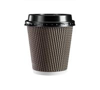 George Pack - 200 x 8oz Kraft Brown Ripple Triple-Layer Insulated Paper Cups With FREE LiDS 8 Ounce | Disposable Coffee Cups for Hot & Cold Drinks | Takeaway Cups for Tea Coffee, Office & Parties 8 OZ