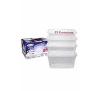 George Pack 25 x 650ml Plastic Microwave & Freezer Safe Food Containers with Lids - BPA-Free, Reusable, Takeaway Meal Prep Containers - Catering Grade Food Storage Boxes for Home & Business