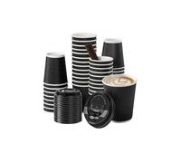 George Pack - 500 X 12 OZ Triple Wall Black Ripple Paper Cups with Lids - 12oz - 500 Pack Insulated Takeaway Coffee Cups Disposable, Leak Proof, Insulated, Eco Friendly for Hot & Cold Drinks 12 Ounce