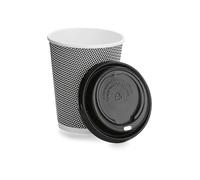 George Pack 500 x 8 OZ Disposable Triple Wall Ripple Paper Coffee Cups with Lids, 8oz, Black, 500 Pack, for Hot and Cold Beverages