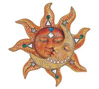 George S. Chen Imports Polyresin Orange Mosaic Face Sun with Yellow Mosaic Moon, 13"