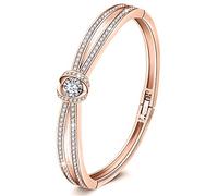 GEORGE · SMITH Cinderella Classic Silver Bangle Bracelets for Womens Rose Gold Bracelet with 5A Cubic Zirconia, Wedding Birthday Gifts for Women