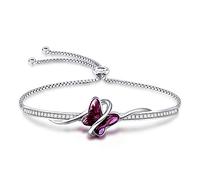 GEORGE · SMITH Silver Bracelet for Women Purple Butterfly Crystal Womens Bracelets Bangle for Mother Wife Girlfriend Best Friend on Christmas Birthday Mother's Day Valentines Friendship Anniversary
