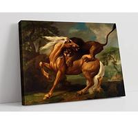 George Stubbs A Lion Attacking a Horse Canvas Wall Art Picture Print - 30 inch wide x 20 inch high (Frame Depth 30mm)