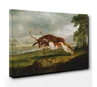 George Stubbs English Hound with a Stag Canvas Print | Gallery Wrapped 30mm Frame Wall Art | 30x20 inches | Ready to Hang | Modern Animals Picture | Living Room Bedroom Lounge Office