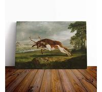 George Stubbs English Hound with a Stag Canvas Print | Gallery Wrapped 30mm Frame Wall Art | 30x20 inches | Ready to Hang | Modern Animals Picture | Living Room Bedroom Lounge Office