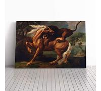 George Stubbs Lion Attacking a Horse Canvas Print | Gallery Wrapped 30mm Frame Wall Art | 20x14 inches | Ready to Hang | Modern Animals Picture | Living Room Bedroom Lounge Office