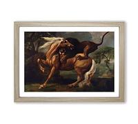 George Stubbs Lion Attacking a Horse Framed Print | A2 Oak Framed Wall Art | Ready to Hang | Modern Animal Picture | Living Room Bedroom Lounge Office