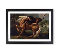 George Stubbs Lion Attacking a Horse Framed Print | A2 Oak Framed Wall Art | Ready to Hang | Modern Animal Picture | Living Room Bedroom Lounge Office