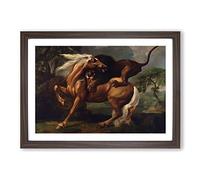 George Stubbs Lion Attacking a Horse Framed Print | A2 Walnut Framed Wall Art | Ready to Hang | Modern Animal Picture | Living Room Bedroom Lounge Office